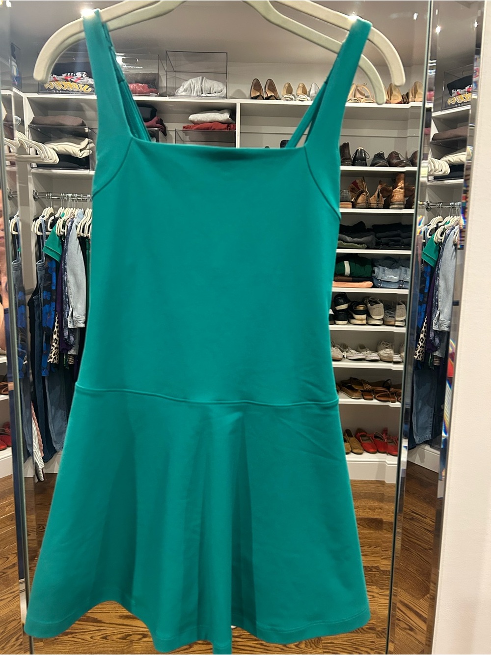 Square-Neck Mini Athletic Dress with Flared Skirt - built in shorts